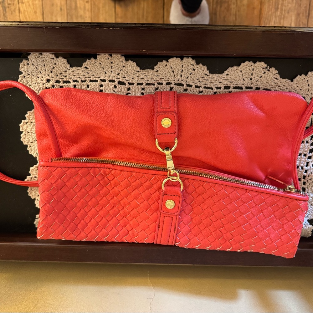 Steve Madden - Coral Woven Leather Clutch with gold details